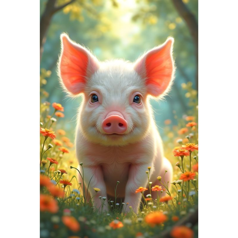 Adorable Pink Piglet in Flower Field 1000 Piece Puzzle