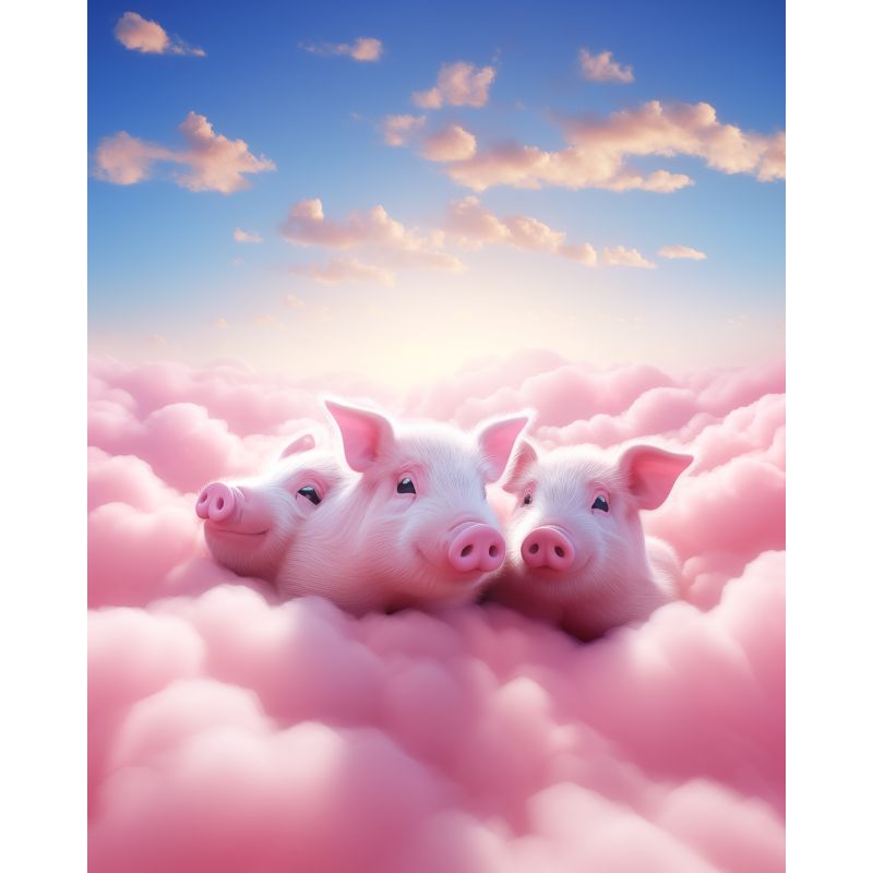 Cute Dreamy Piglets in Pink Clouds 1000 Piece Puzzle