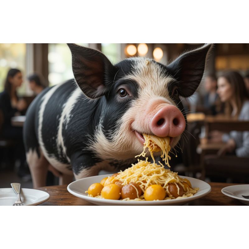 Cute Pig Eating Cheesy Pasta 1000 Piece Puzzle for Adults
