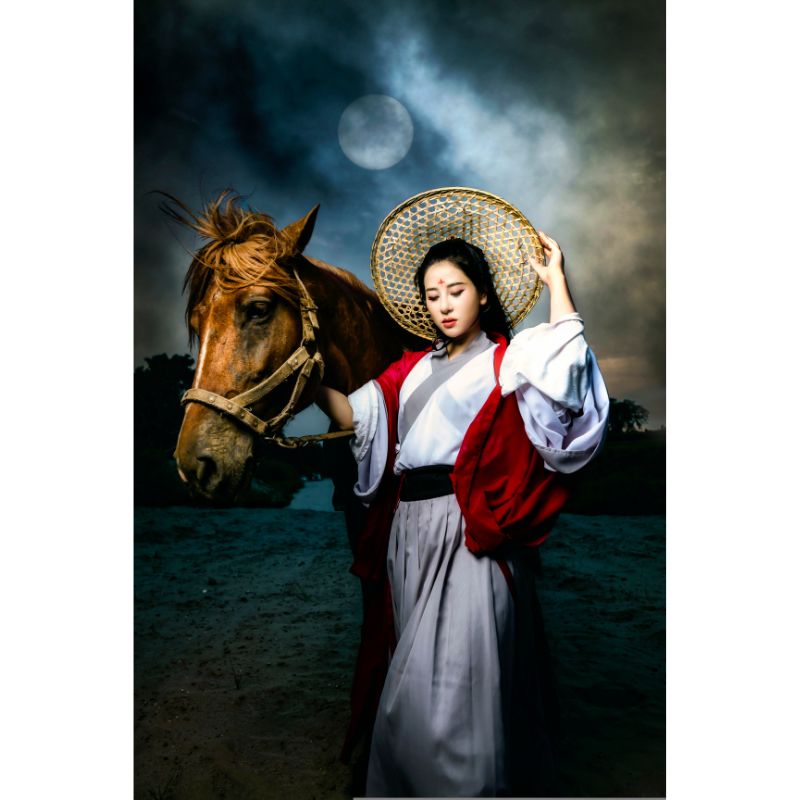 Moonlit Lady with Horse in Hanfu Robe 1000 Piece Puzzle for Adults