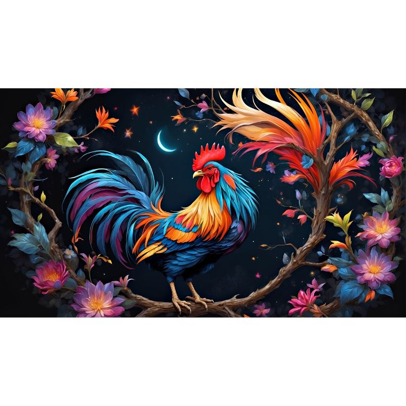 Vibrant Celestial Rooster in Floral Moonlight 1000pc Puzzle