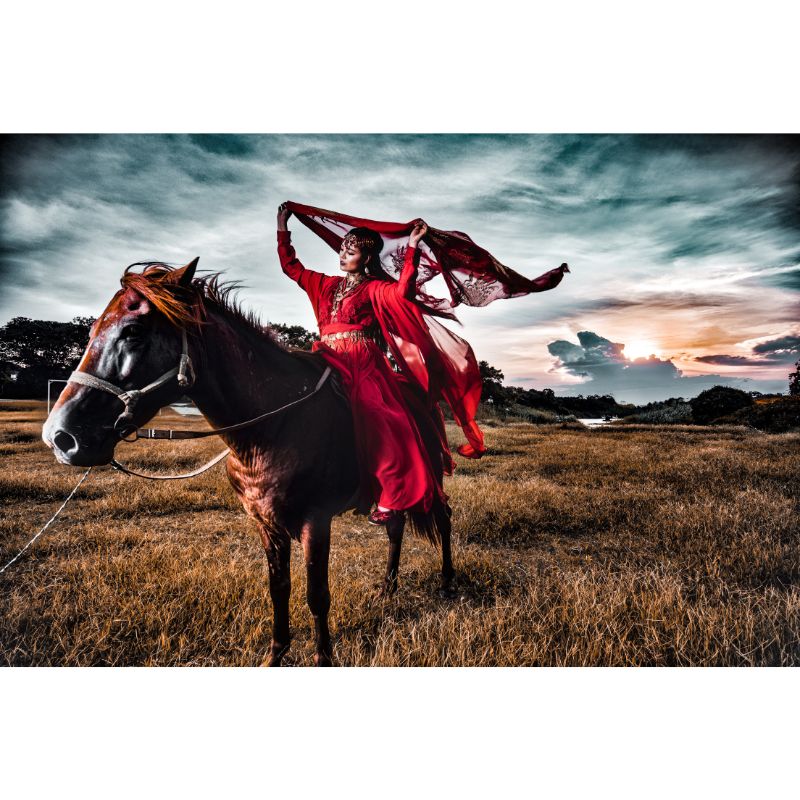 Warrior Woman in Red on Horseback 1000 Piece Puzzle for Adults