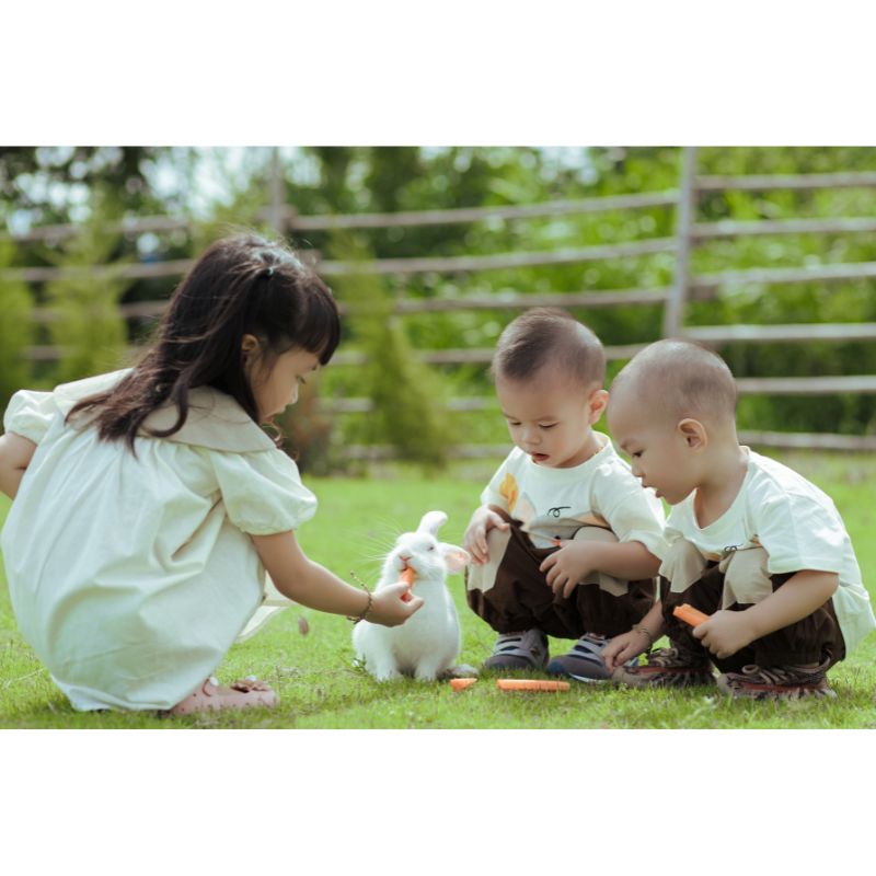 Kids Feeding White Bunny in Sunny Garden Scene Puzzle – 1000 Pieces